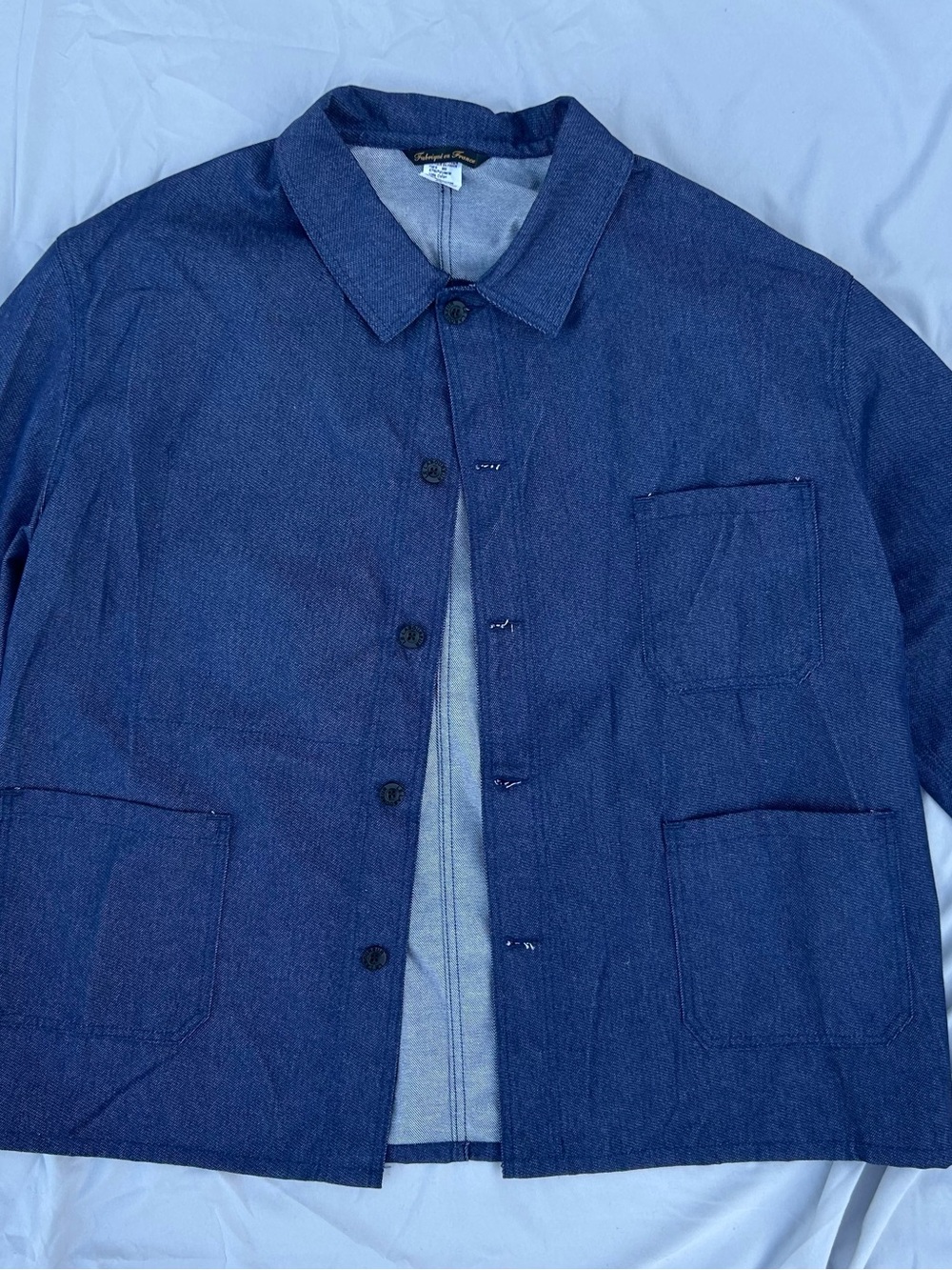French made Men's Dark Blue Workwear Jacket - Casual Button Front